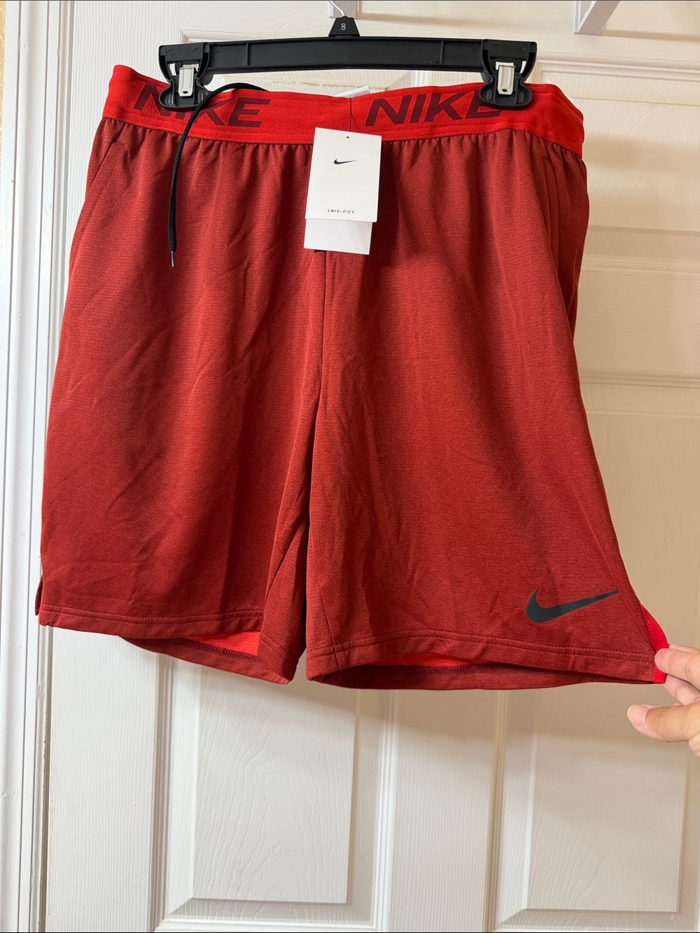 Nike Red Athletic Training Shorts with Black Swoosh